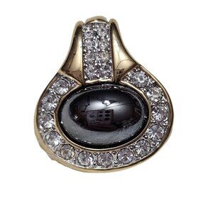 Vintage Designer Gold-Tone Hematite & Pave Rhinestones Pendant Easy Removal